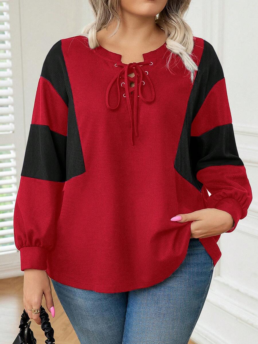 SHEIN LUNE Plus Size Decoratieve Casual Lange Mouw T-shirt Grafische T-shirts Dames Tops Voor Lente Outfit