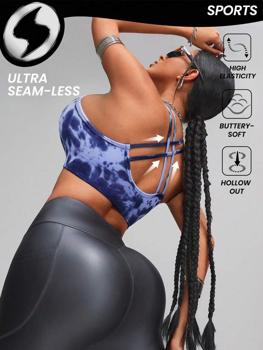 Innovista Woman Activewear Seamless Sports Bra, Tie Dye Print High Elastic Push Up & Support Sports Gym Top, Breathable & Dry Fit Dynamic Print Workout Offits, Fitness,Outdoor,Cycle,Bike,Running,Boxing,Strength,Cardio,Yoga,Party,Music Festival,Versatile.Tank,Vest,Spring,Underwear,Base Layer,Tracksuit,Blue,Valentine's Day