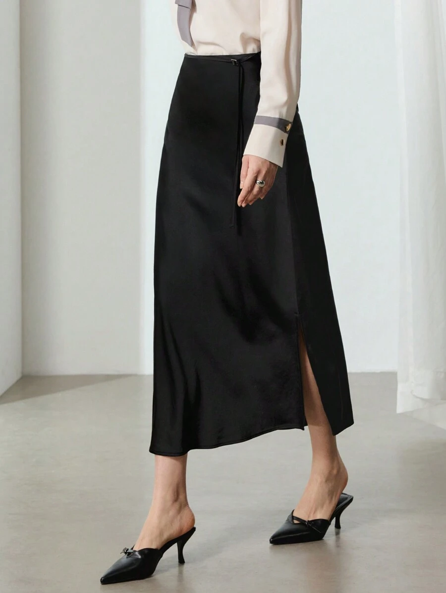 EastFlair Falda midi recta y casual con abertura, minimalista y de moda para el día a día para mujer