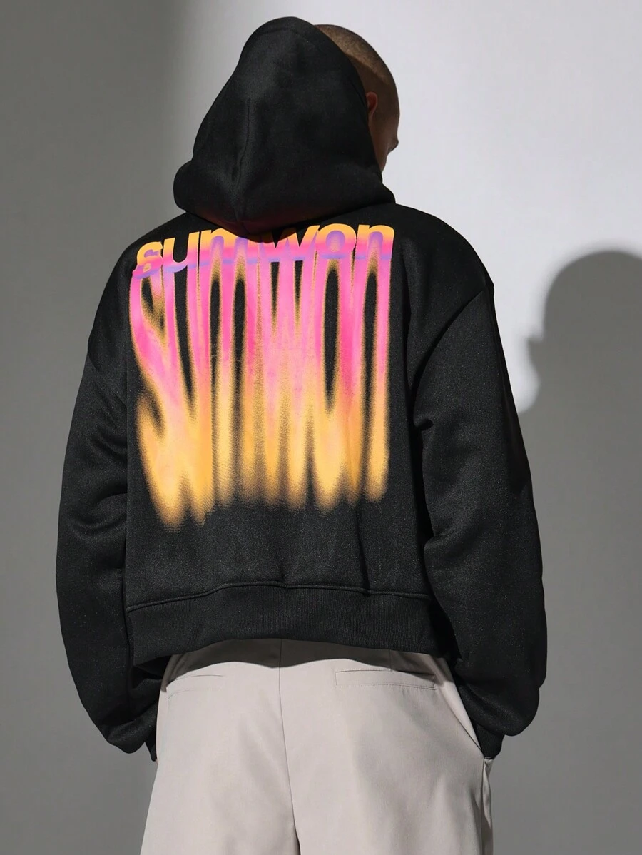 SUMWON Graphic Urban Streetwear Hoodie With Gradient Graffiti Style Print Fall Winter Casual Pullover Sweatshirt Oversized Skater Style