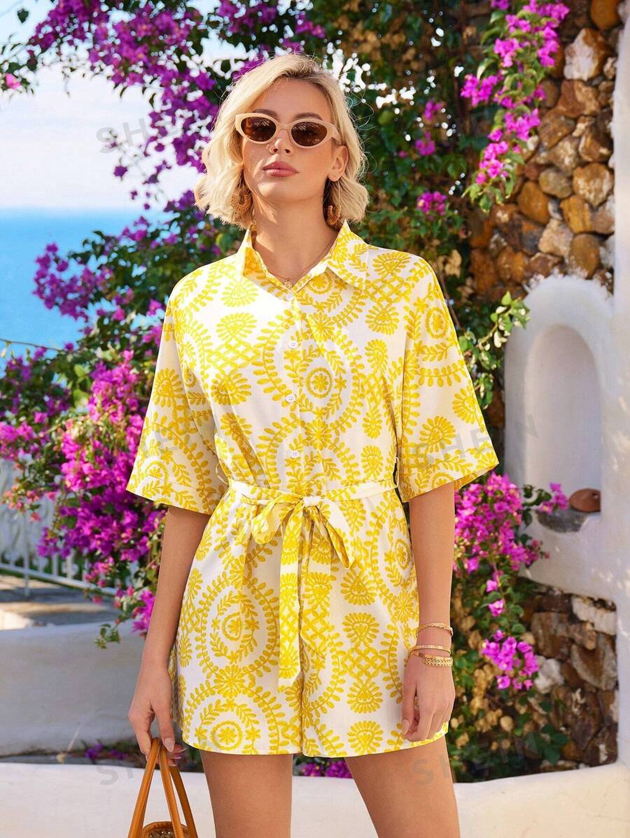 SHEIN VCAY Mono de playa florales de manga dolman para mujeres de verano