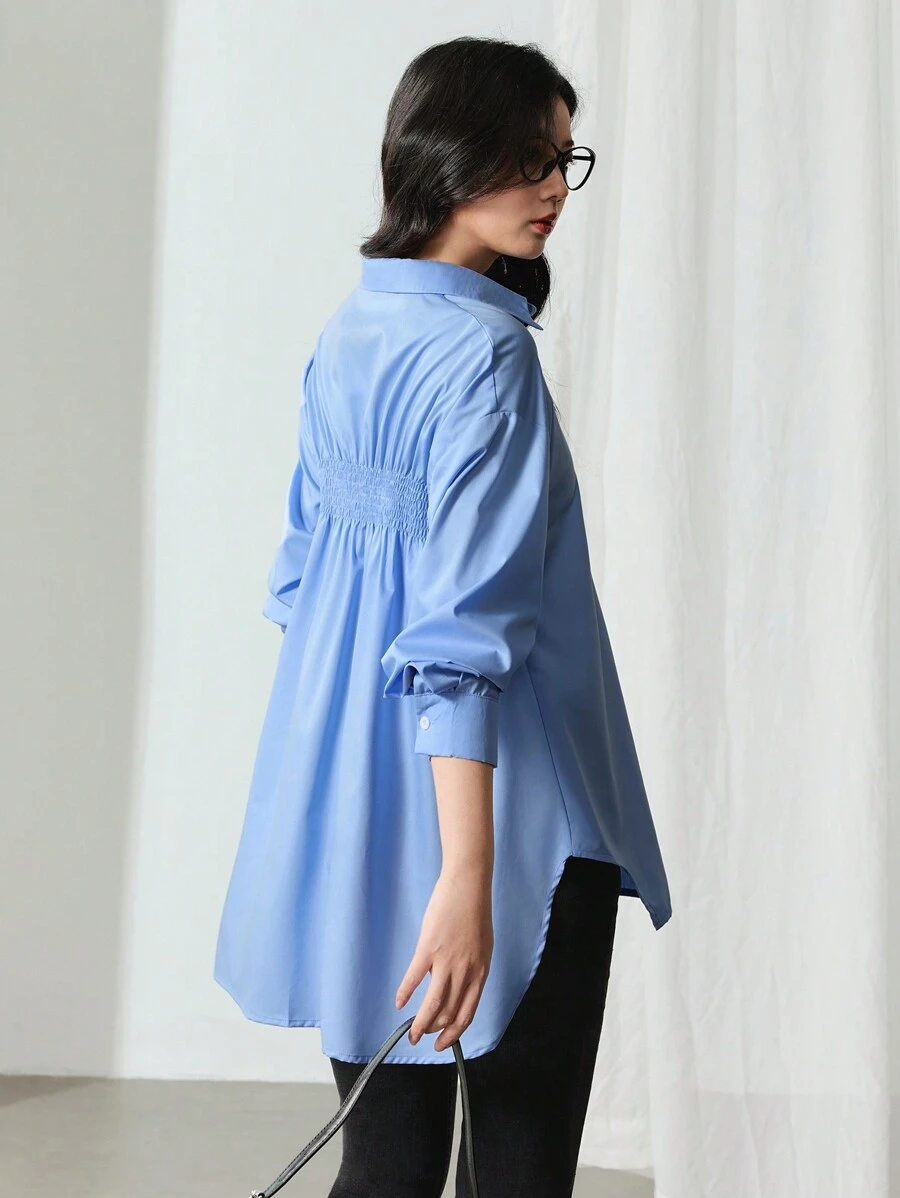 EastFlair Camisas casuales de mujer de manga larga con caída de hombros y abotonadura sencilla en unicolor, para otoño