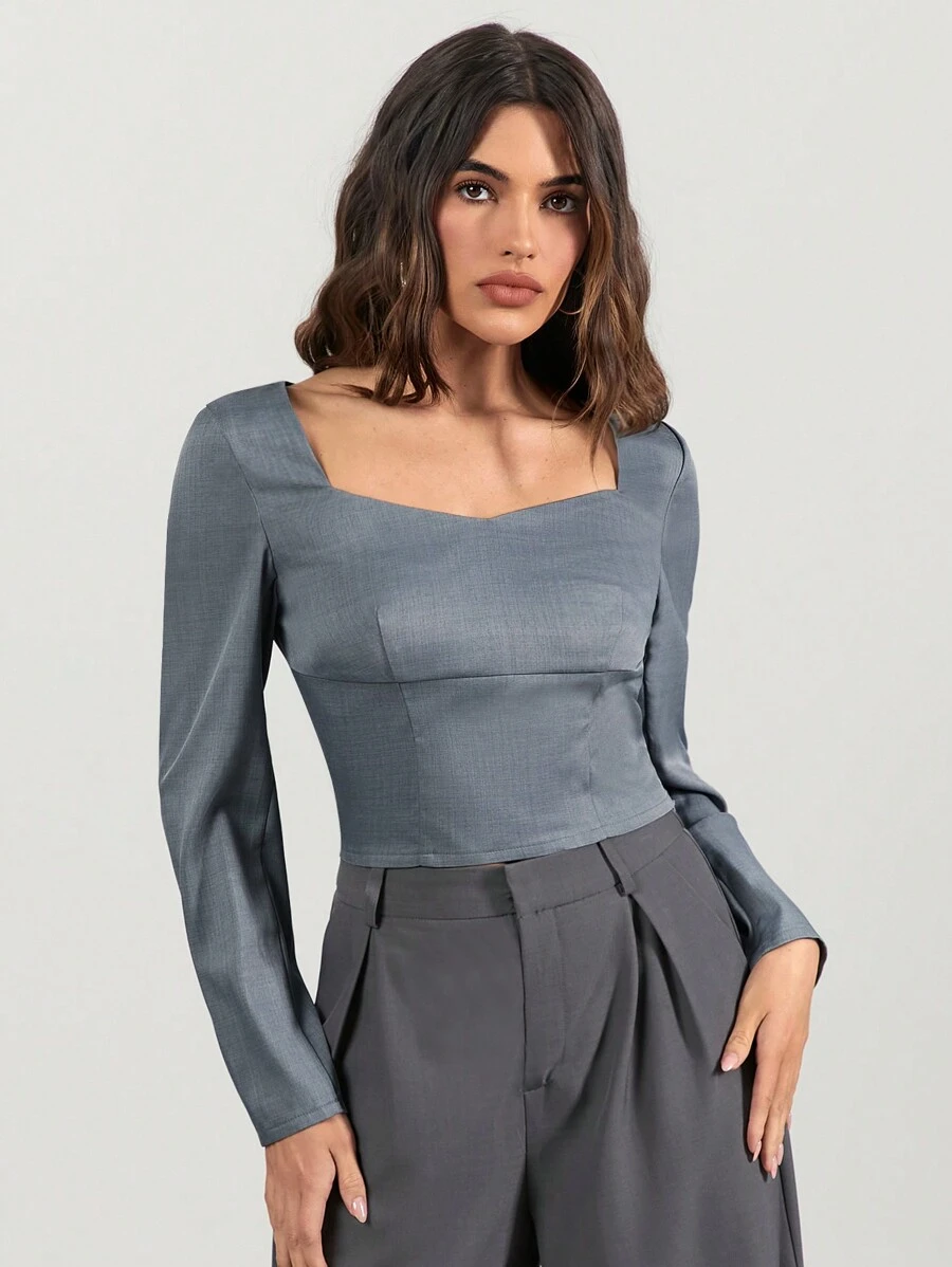 Allurite Chemise décontractée à manches longues et col en cœur pour femmes, pour un port quotidien