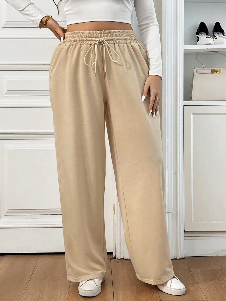SHEIN Essnce Women Plus Size Loose Casual Gray Sweatpants, Wide Leg Tween Girl Pants