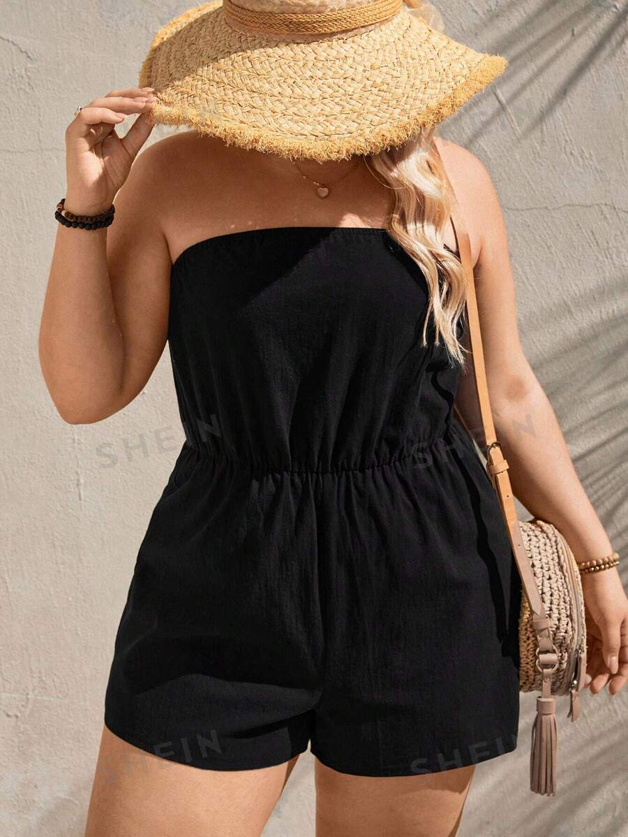 SHEIN VCAY Mono informal sin mangas de unicolor para mujer de talla grande