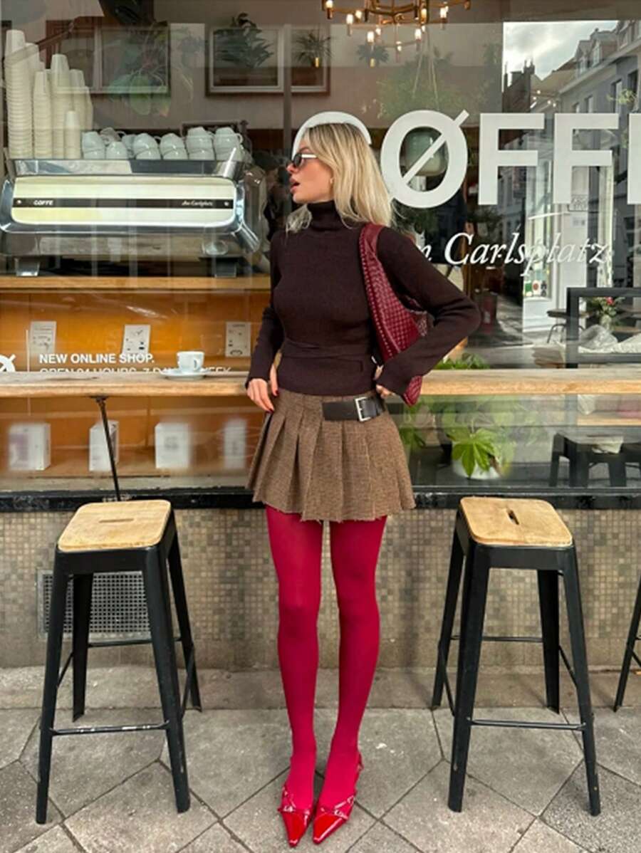 SHEIN Essnce Dames effen kleur lange mouwen trui, minimalistische mode en casual voor dagelijks gebruik