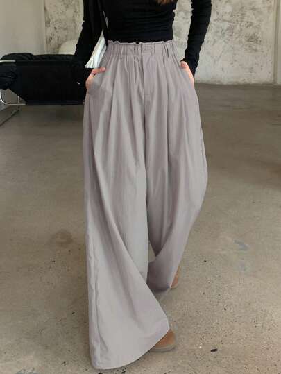 DAZY Women Solid Color Textured Wide-Leg Casual Pants