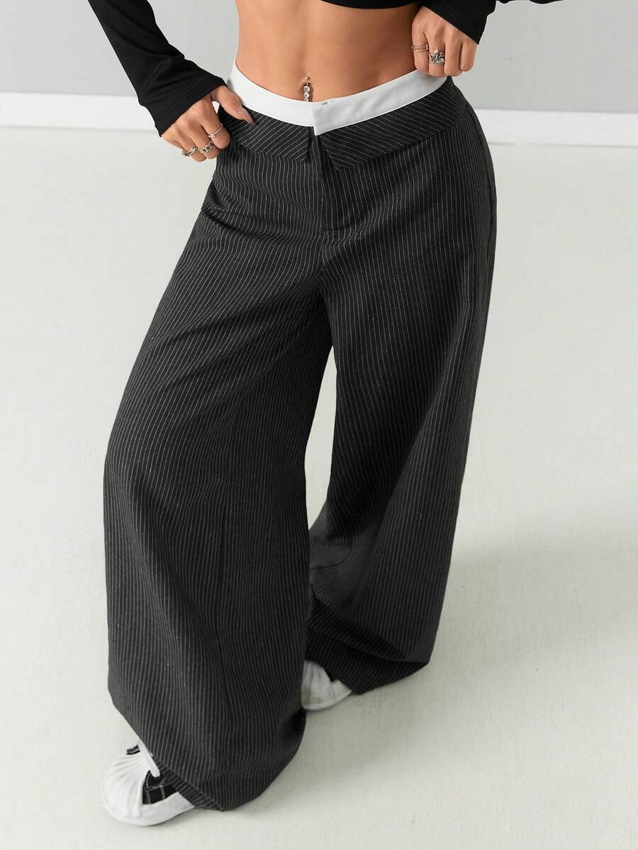 Coolane Damskie codzienne ubrania Streetwear Casualowe ubrania do biura Wyjściowe paski Patchwork Proste spodnie wizytowe