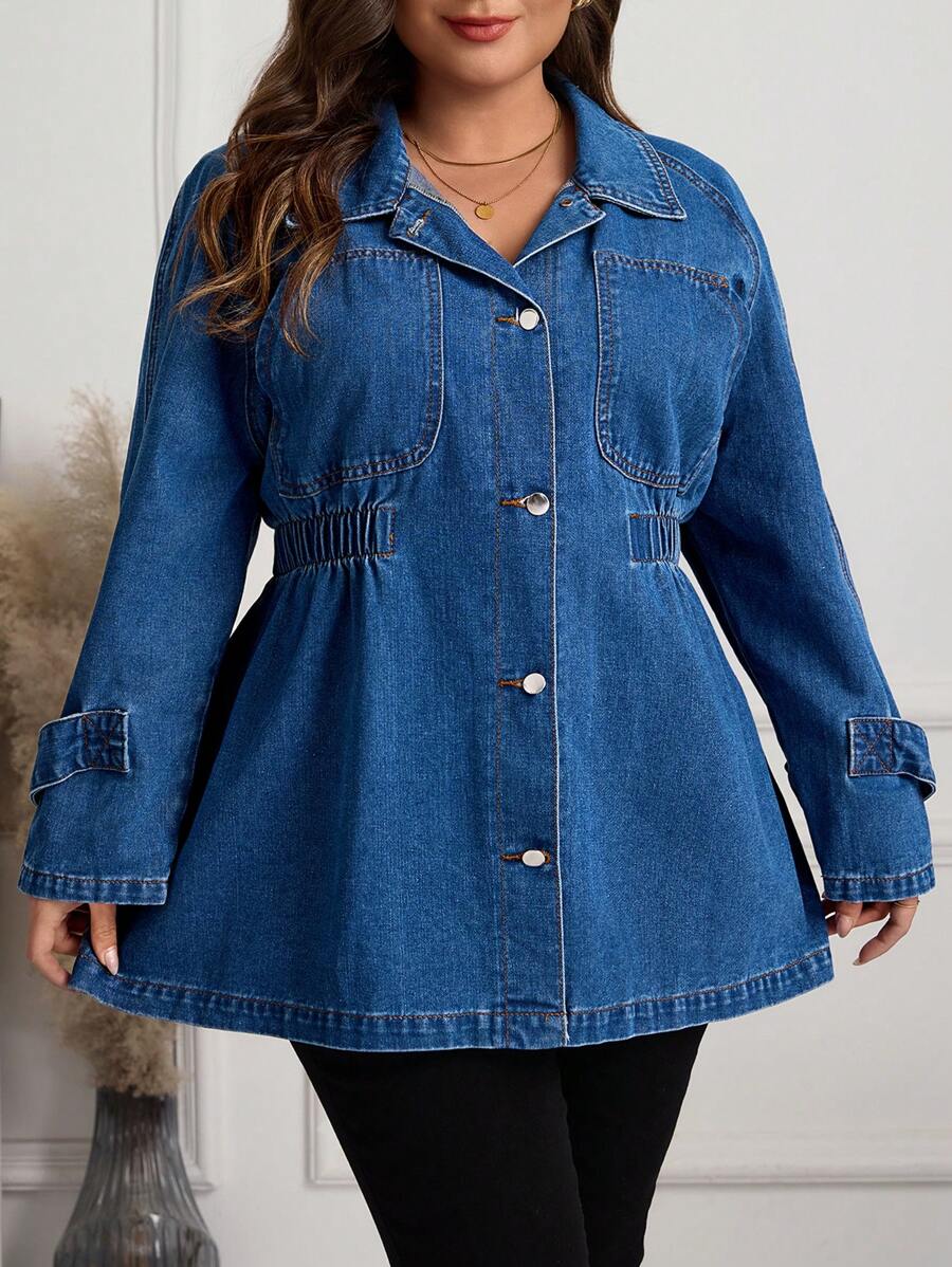 SHEIN LUNE Plus Size Casual Denim Jacket, Minimalistic & Fashionable For Everyday Wear
