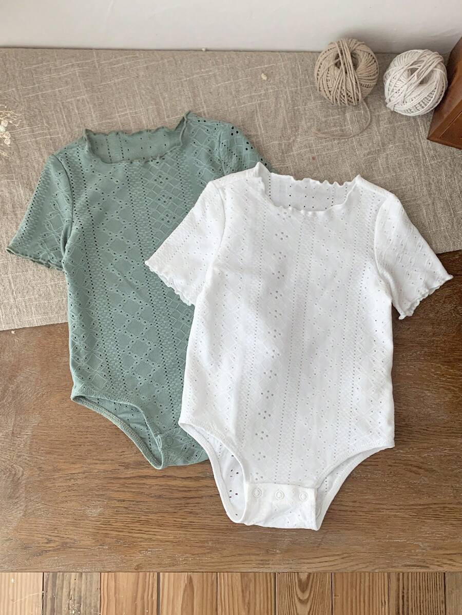 SHEIN 2 stuks/set babymeisje schattige gebreide romperset met korte mouwen