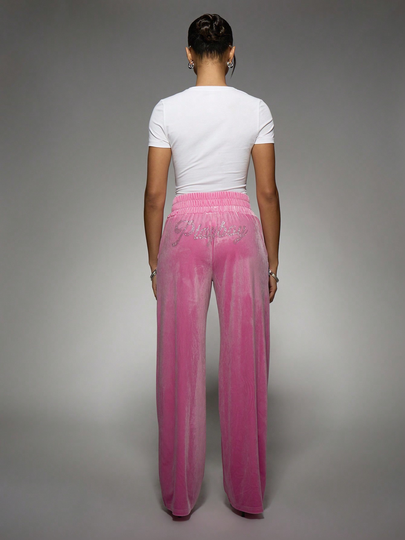 Missguided x Playboy Velour Track Pants Rhinestone Logo