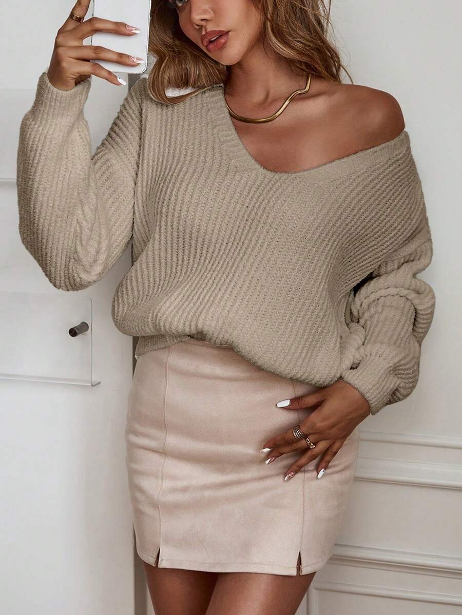 SHEIN Clasi Pull ample casual col V femme, nouveau modèle 2024