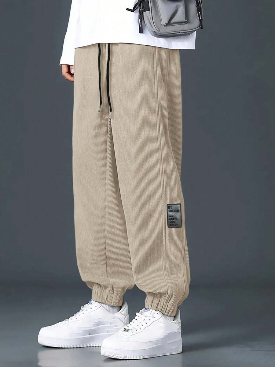 Manfinity Hypemode Men Loose Letter Print Drawstring Waist Ankle Tied Pants