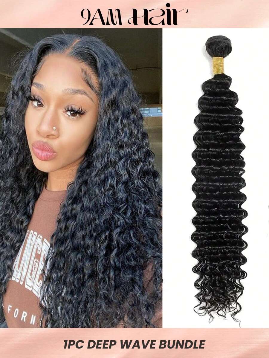 Fasci di capelli umani vergini neri naturali a onde profonde da 1pz, fasci di tessuto da 8-30 pollici per donne