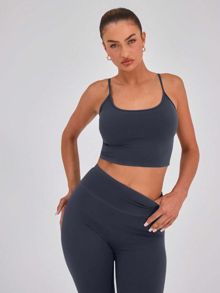 Musera Sport Slinky Spaghetti Strap Activewear Crop Cami Top Only, Padel, Tennis, Pickleball