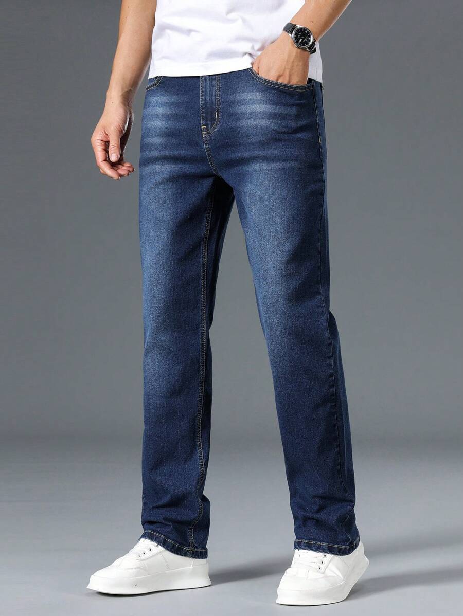 Manfinity Homme Jeans en denim minimaliste avec poche grande taille pour homme, porter casual au quotidien