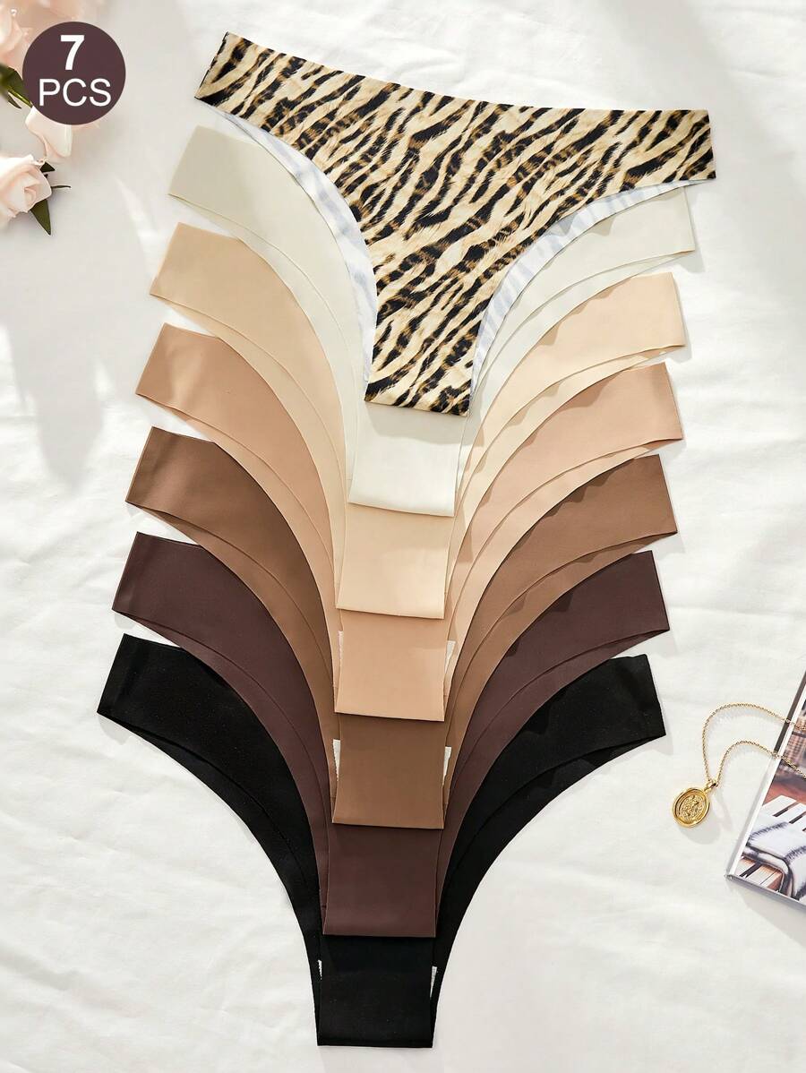 7 Stücke/Packung nahtlose bedruckte & einfarbige Damen Höschen mit tiefer Taille