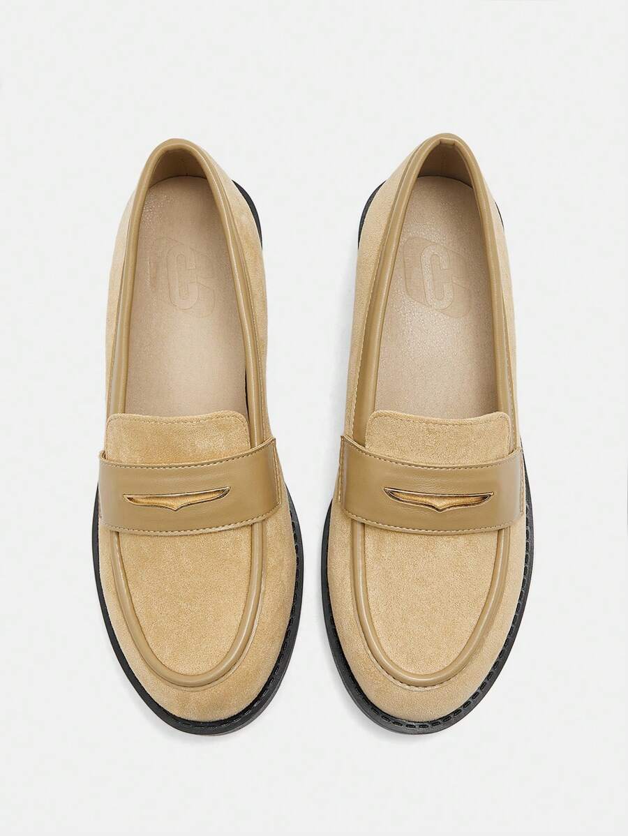 CUCCOO BIZCHIC Dames abrikoos & gouden decor casual instappers met platte loafers, comfortabel voor woon-werkverkeer