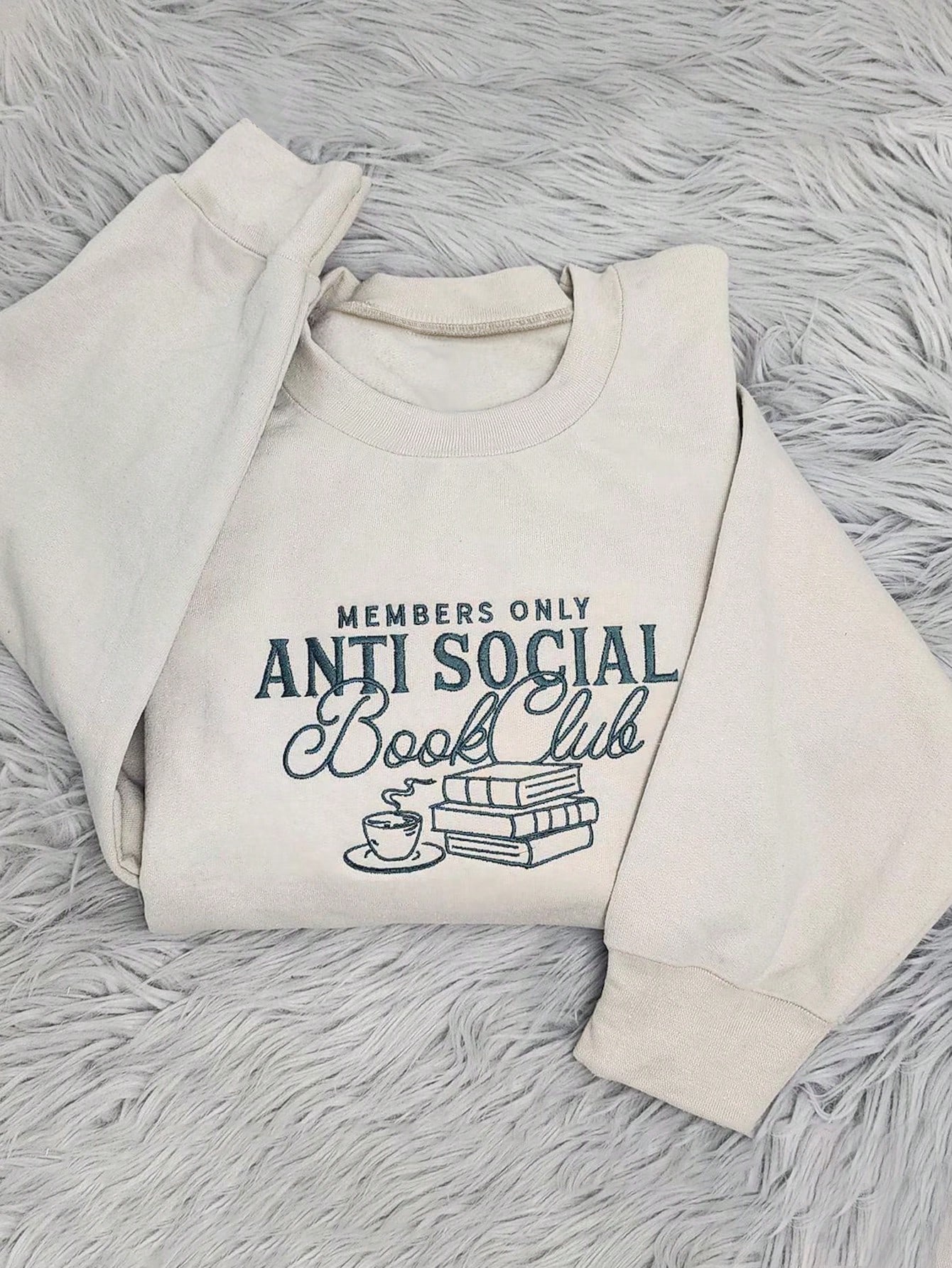 Lalippa Top cu glugă pentru damă, hanorac casual cu mânecă lungă, cu gât rotund, cu design de broderie anti-social/club de carte, toamnă/iarnă