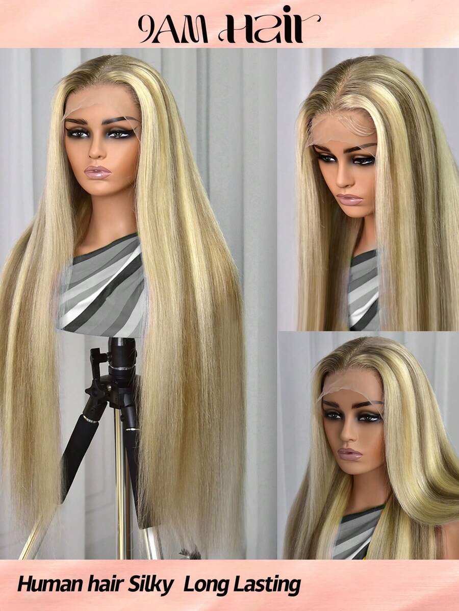 Honey Blonde Highlights P18/613 Straight 13X4 Lace Front Wig human hair Pre Plucked With Baby Hair 180% Density High density