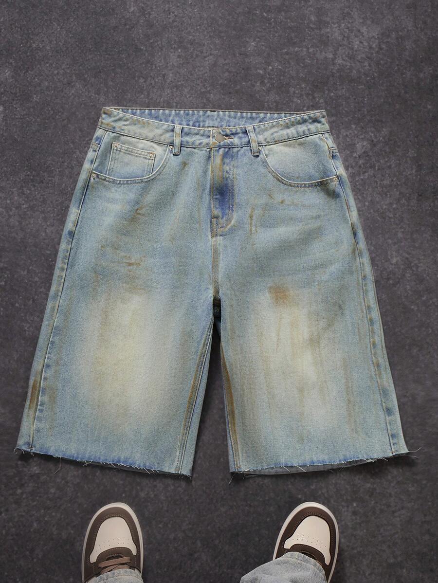 Manfinity EMRG Męskie luźne szorty z jasnoniebieskiego spranego denimu