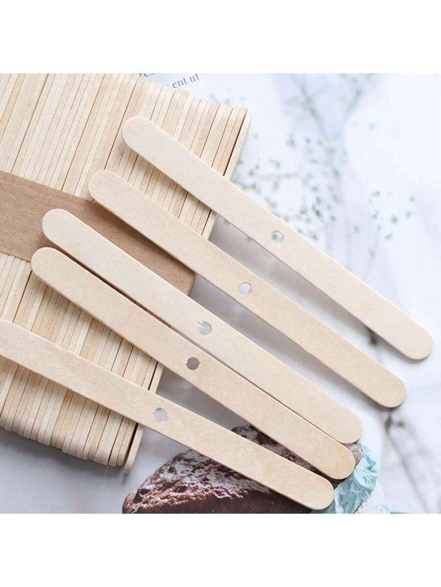 5/25/50/100/250 Stücke Holz-Wachskern-Halter Tasse, Wachs mit Loch Holz-Stab Wachs-Kern-Halter 4,49"*0,39"