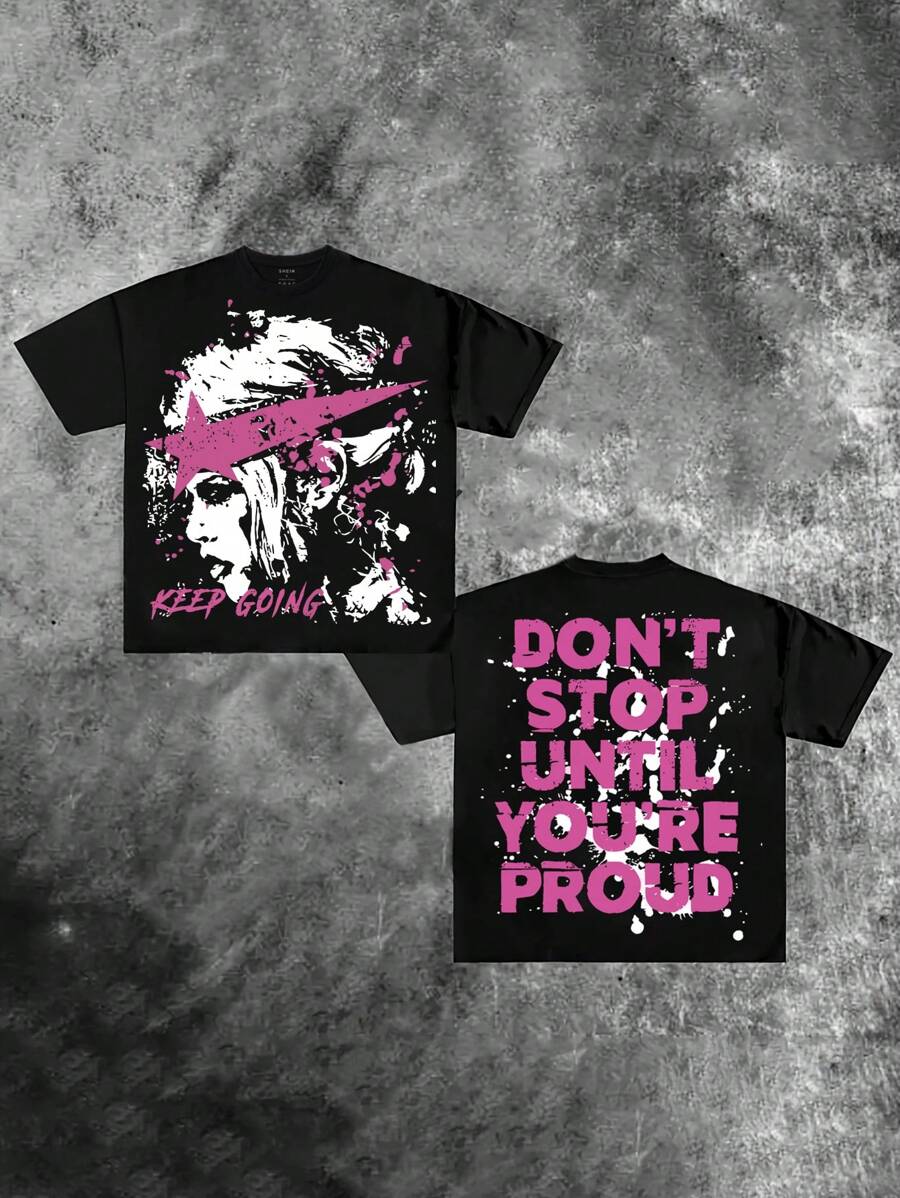 Noixe Summer Casual Human Figure & Slogan Print T-Shirt Graphic Tees Women Tops