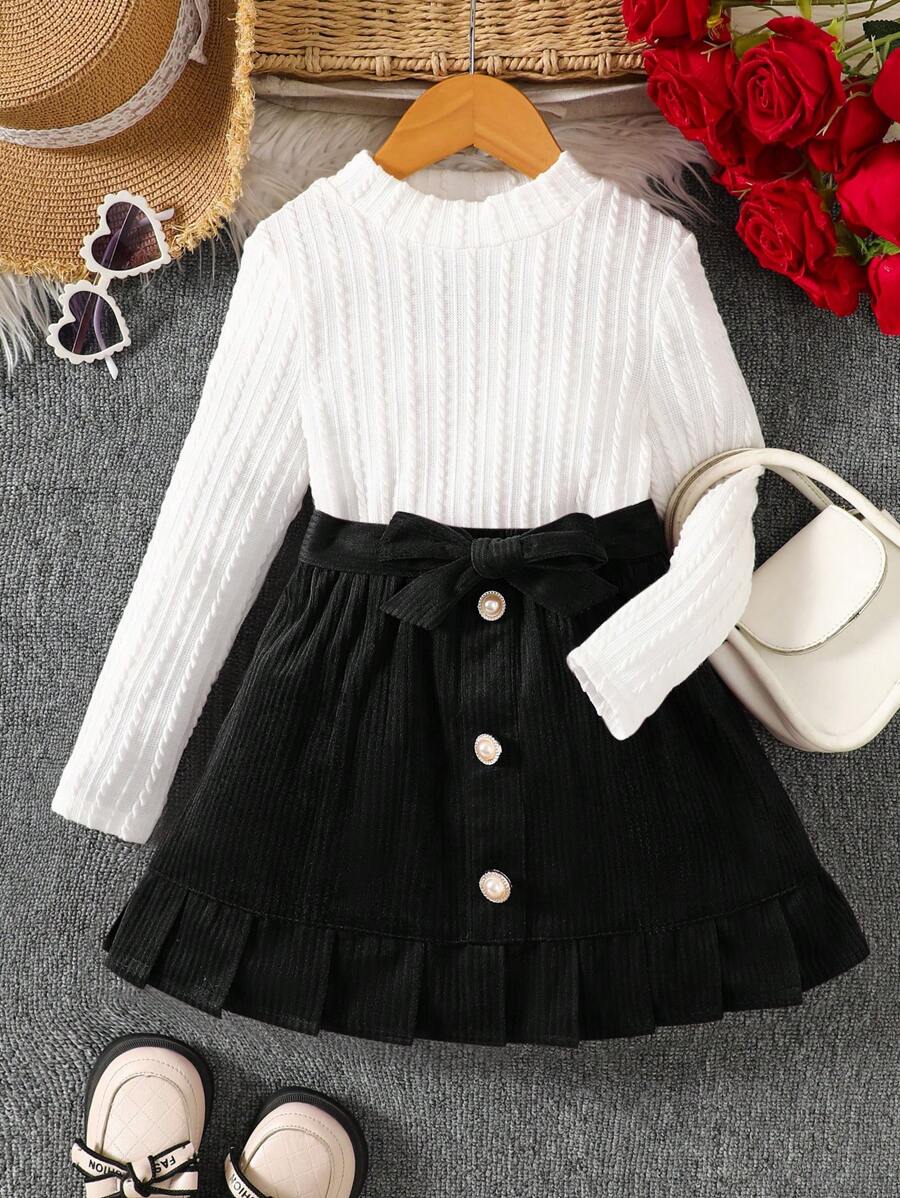 SHEIN Set de 2 piezas: Blusa de terciopelo con cuello alto y falda de cola de pez, elegante, para niña, apto para uso diario