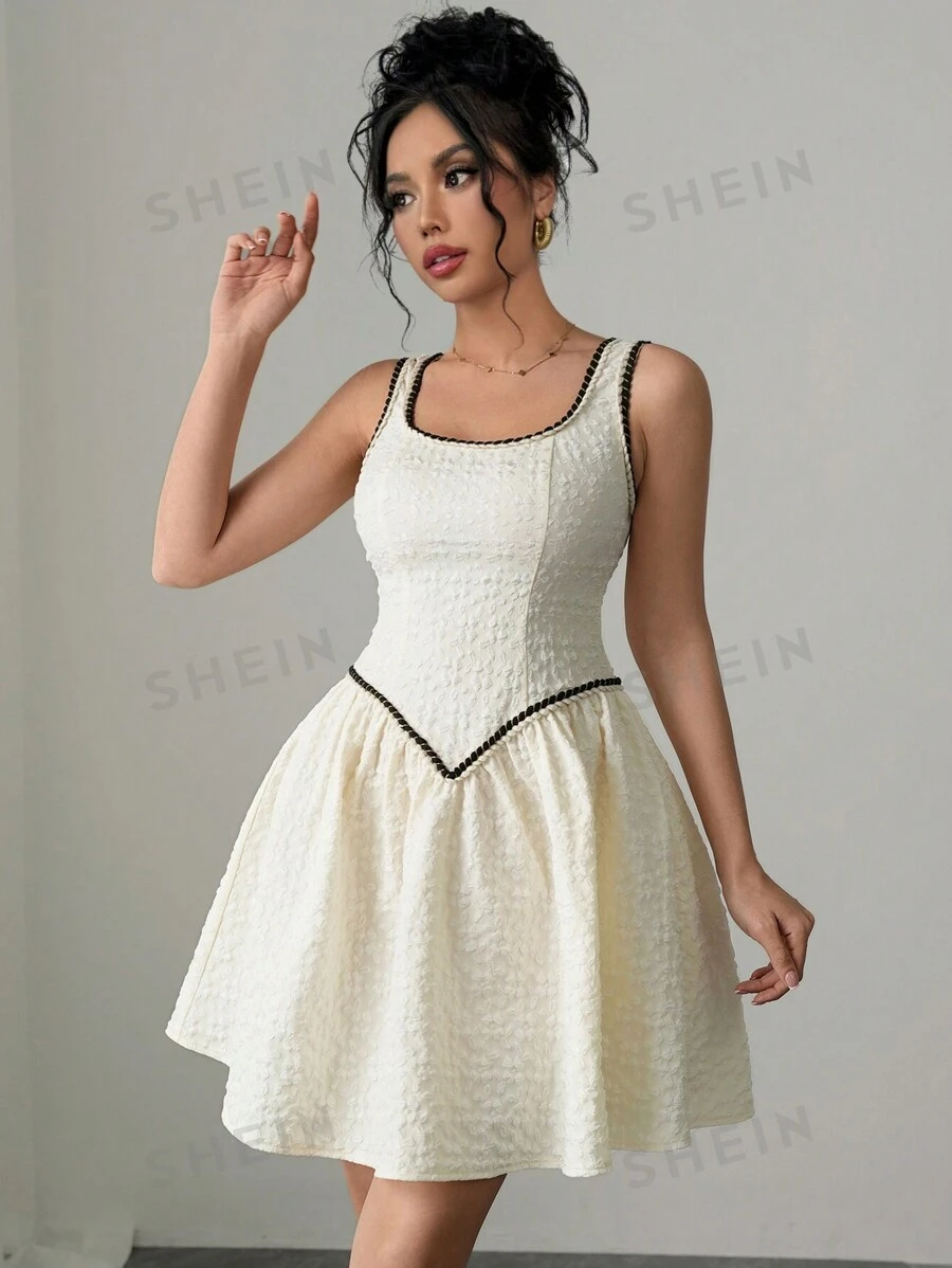 Calvaya Vestido elegante y casual de corte ceñido con cuello cuadrado, diseño floral en la Bottom, minimalista y de línea A con cintura entallada, para uso diario para mujeres
