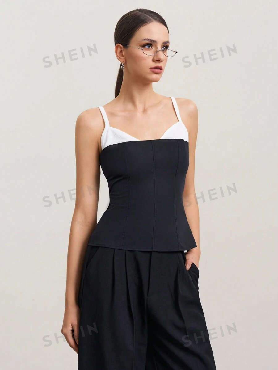 SURIMA Camiseta de mujer versátil y a la moda de color contrastante