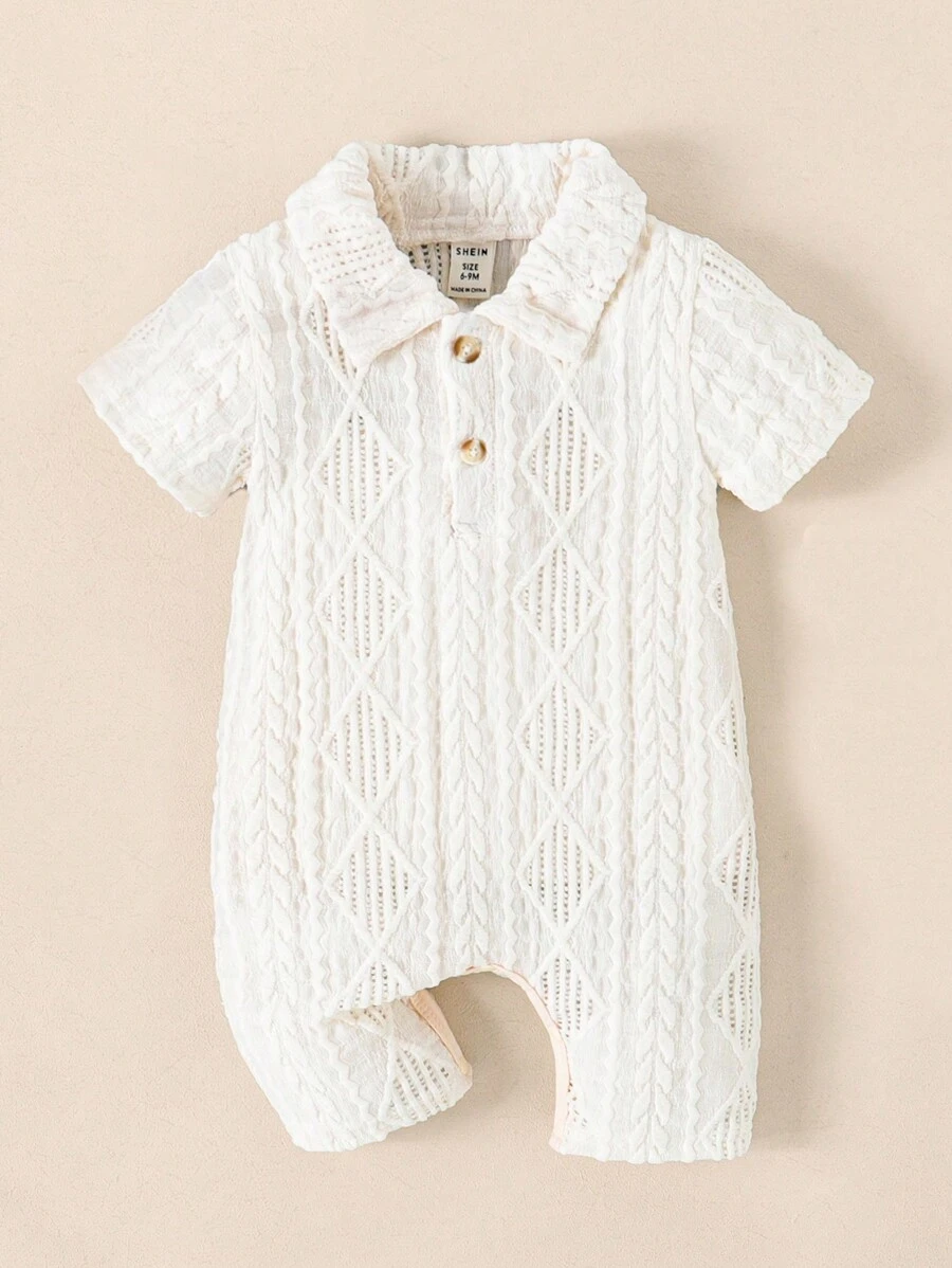 Souflis Souflis Babyjongens korte romper jumpsuit, effen kleur gebreid argyle patroon verloop onderkant contrasterende kleur drukknoopsluiting korte mouwen baby kruippakje kleding, zomer