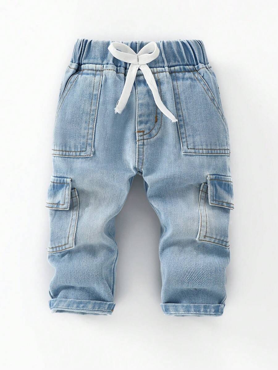 Toddler Boys Straight-Leg Casual Distressed Drawstring Waist Denim Jeans, Loose Fit