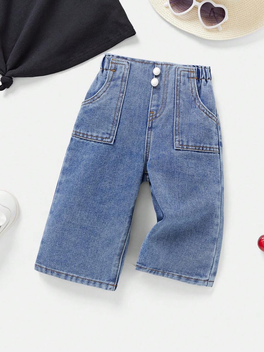 SHEIN Baby Girl Fashion Casual Design Blue Cute Denim Pants Back To School Top Not Included Cute Clothes Outfits Girl Fall/Winter Baby Girl Clothes