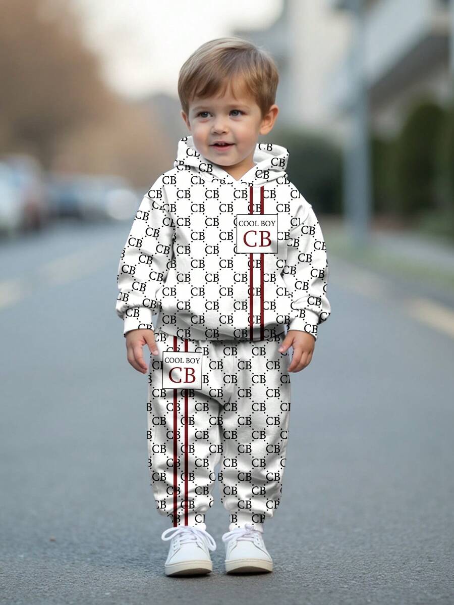 SHEIN COOL BOY, Klassiek, Stijlvol, Luxe, Cool, High-End Baby Boy Casual Losse Comfortabele Gebreide Zachte Capuchon Sweatsuit