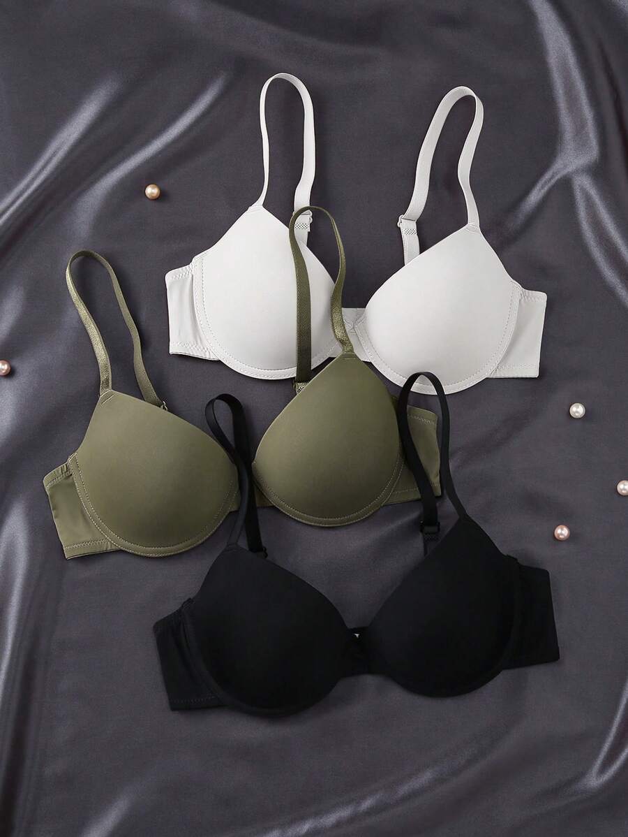 Snug Zone 3 pièces/Set Soutien-gorge sans armature confortable de couleur unie pour femmes