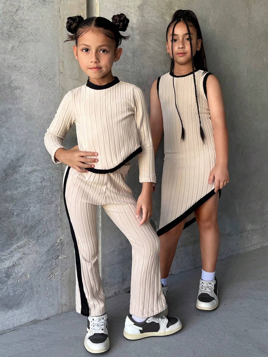 Tween Girl' Casual Patchwork Asymmetrical Hem Fitted Dress