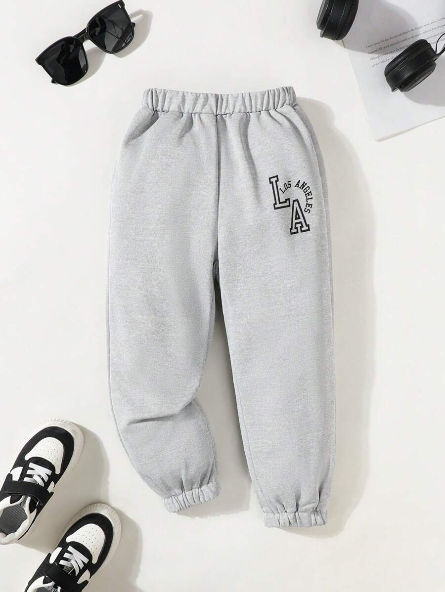 SHEIN Playful Pals Young Boy Casual Letter Print Long Pants, Suitable For Outdoor Play And Casual Wear