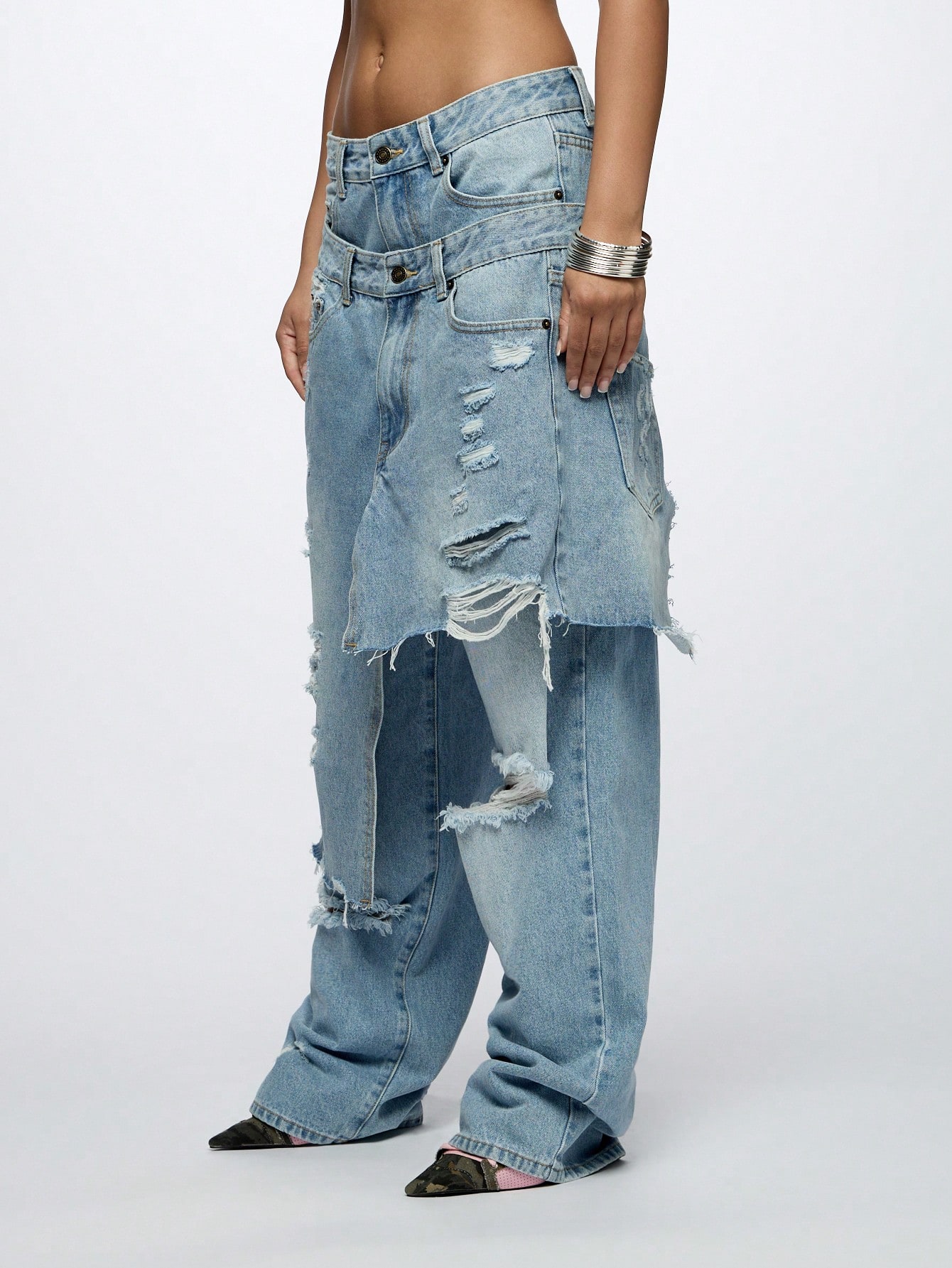【BAON】Philpomo Summer Raw Denim Wide Pants UNISEX Moranb Wide Folding Denim Pants - BLACKUP