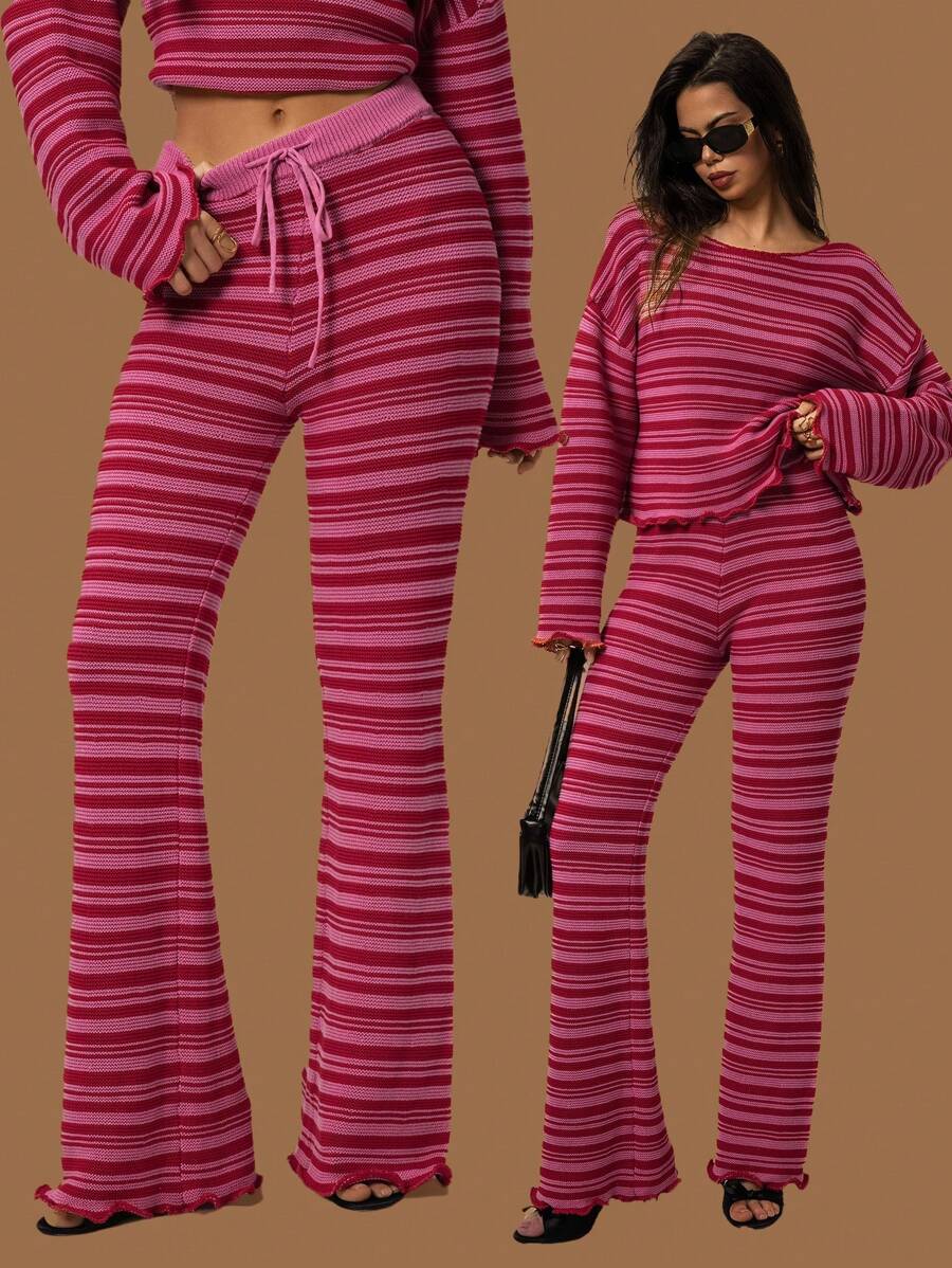 Forever 21 Ensemble de pantalon et pull rayé pour femmes, coupe slim, style décontracté simple et pour le port quotidien