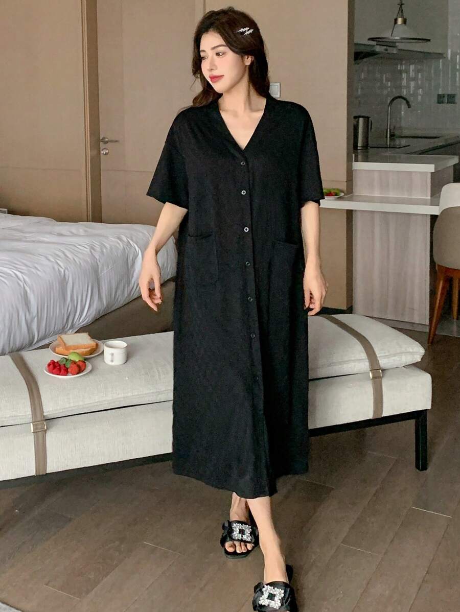 DAZY Loose Solid Color Short Sleeve Women Bathrobe
