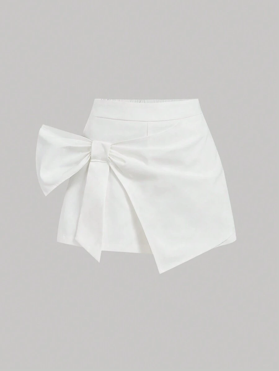 SHEIN MOD Pantalones cortos de mujer con gran lazo blanco como adorno