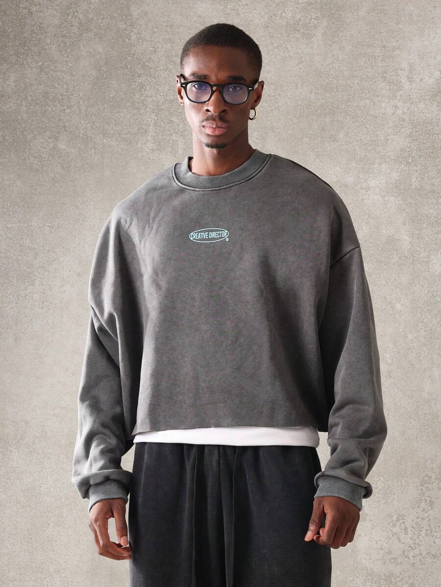 SUMWON Sudadera corta premium de estilo creativo con hombros caídos, de corte ancho, informal, de moda urbana, cómoda para otoño e invierno, estilo deportivo