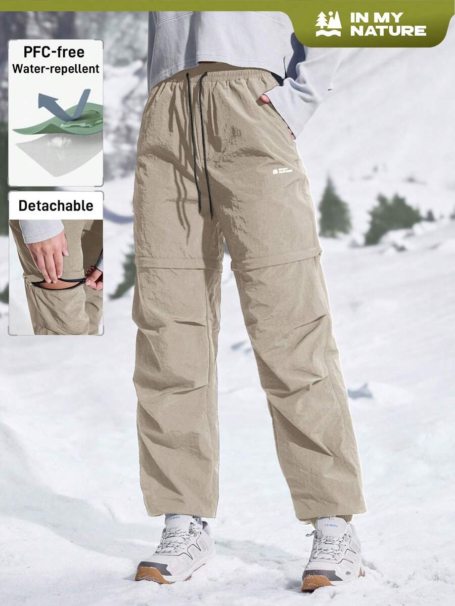 In My Nature Pantaloni casual lunghi da donna con stampa di lettere, vita con coulisse e pieghe, adatti per attività all'aperto come trekking
