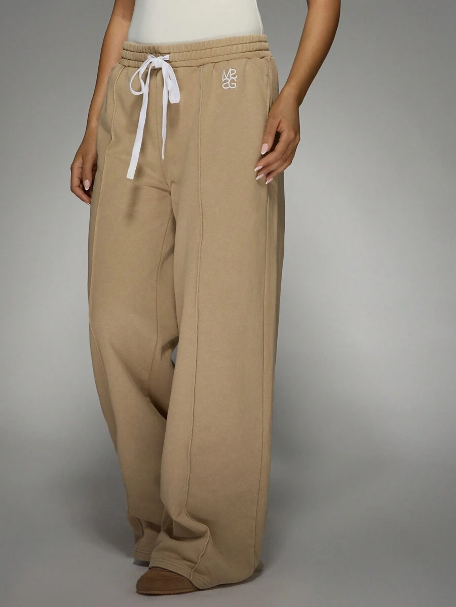 MISSGUIDED Athletic Wide Leg Sweatpants Winter Loungewear Drawstring Waistband Cozy Fleece Athleisure Pants Fall Workout Jogger Bottoms Casual Sport