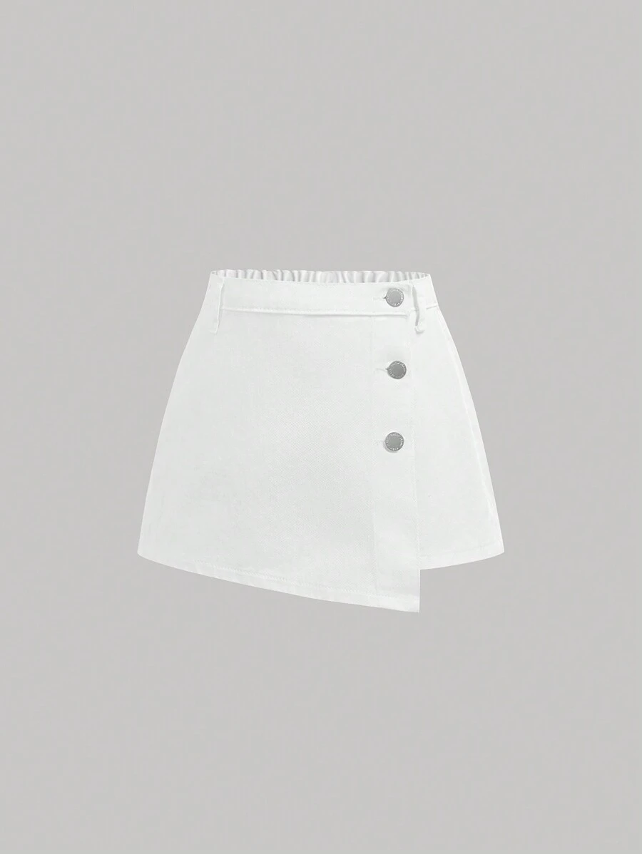SHEIN Girlism Saia jeans com design de fivela assimétrica estilo Y2K lavado sólido para meninas pré-adolescentes para férias de verão, roupas de verão para meninas, roupas de volta às aulas, roupas de rua