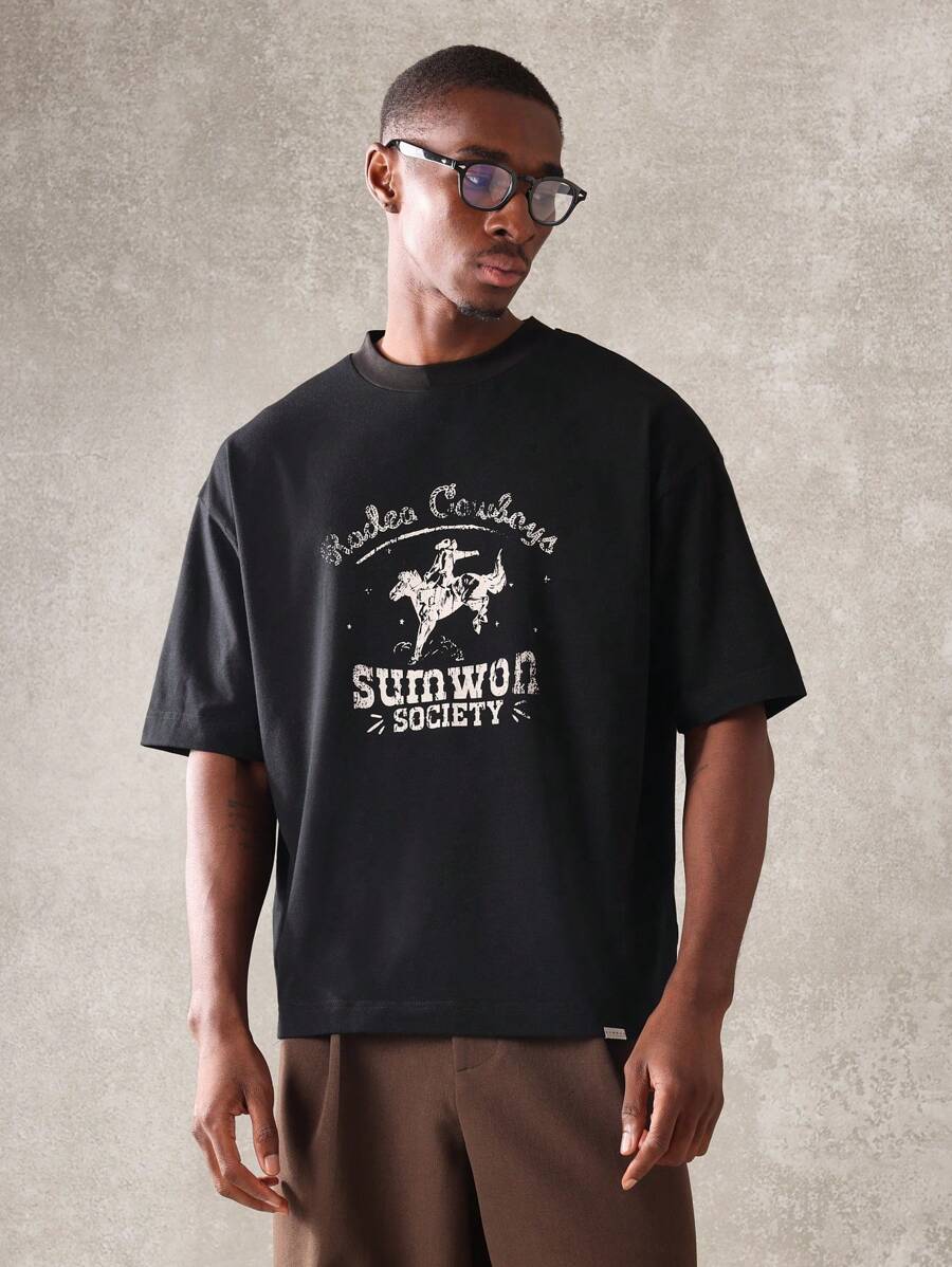 SUMWON Sumwon Society Vintage Rodeo Cowboys Graphic Oversized T-Shirt Western Streetwear Festival Concert Casual Summer Spring