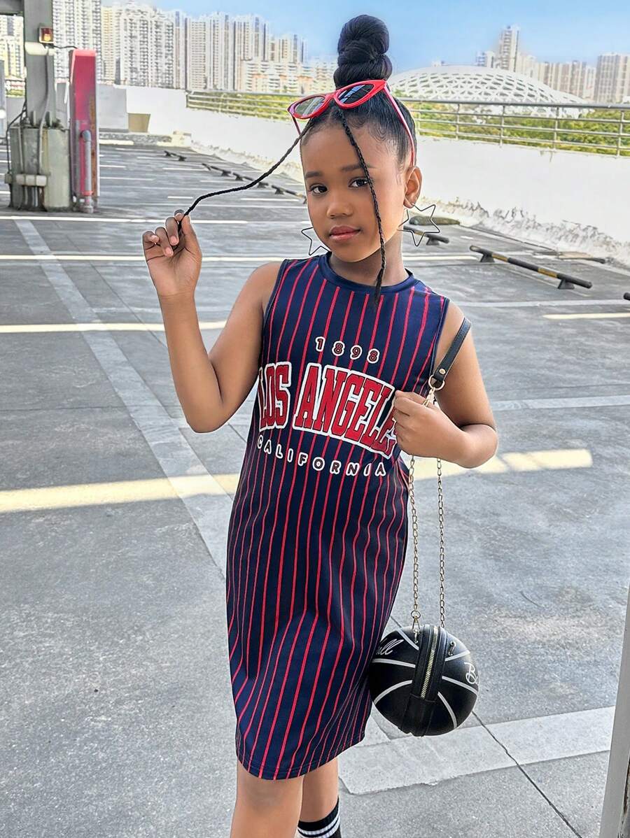 Tween Girls' Casual Street Fashion Round Neck Sleeveless Dress