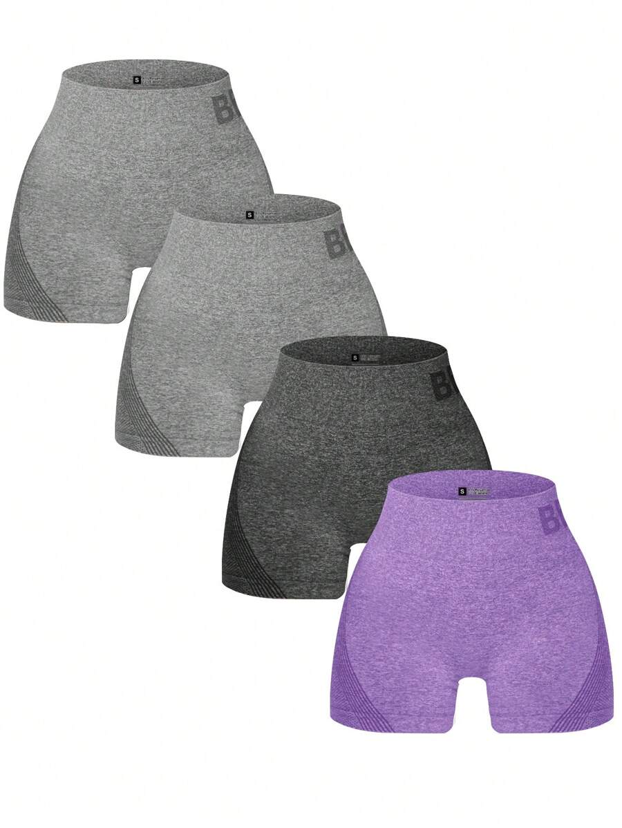 Women High Waist Simple Letter Pattern Detail Casual Sports Shorts Biker Shorts