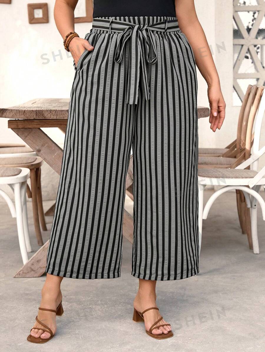 EMERY ROSE Pantalones casuales y cómodos con rayas aleatorias, para uso diario, de talla grande