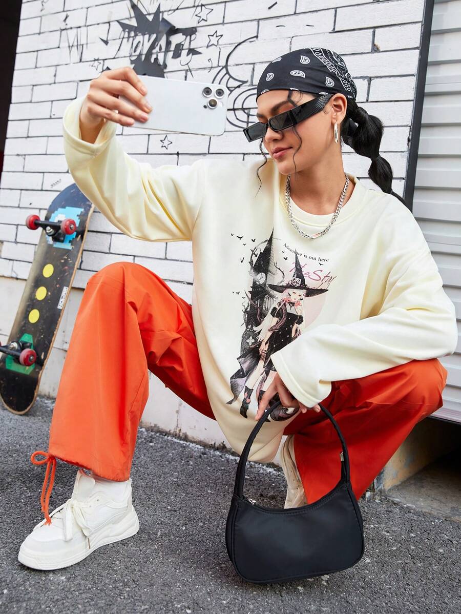 Streetz SHEIN Sport Women's Cartoon Printed Drop Shoulder Sleeve Outdoor Sweatshirt